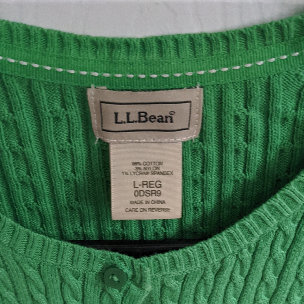 L.L. Bean Green Cardigan with Fringe Detail - Picture 2 of 2